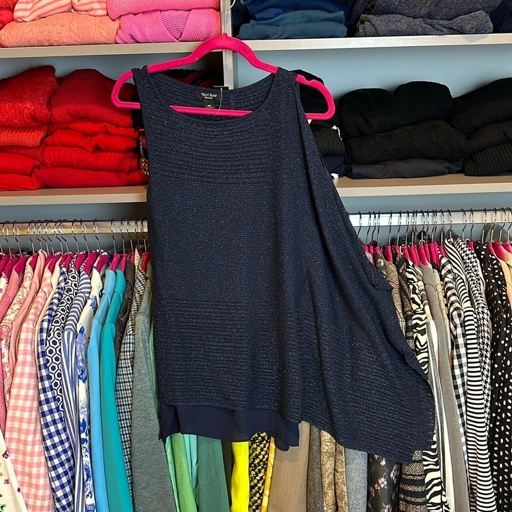 WHBM navy with metallic threads asymmetrical top size XSP NWT